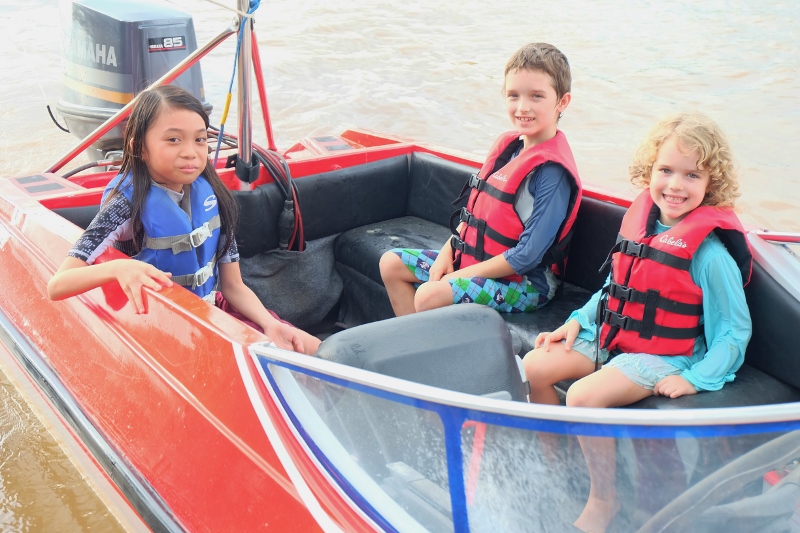 Evan and Renea, with their new Indonesian friend, Esther, had a chance to take a boat ride off MAF’s floating hangar.