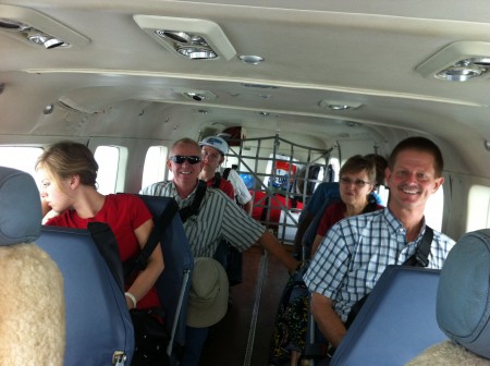 The Grings and Ward families on board the MAF Cessna Caravan.