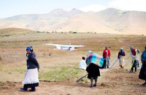 Repair work begins on the Lebakeng airstrip in Lesotho.