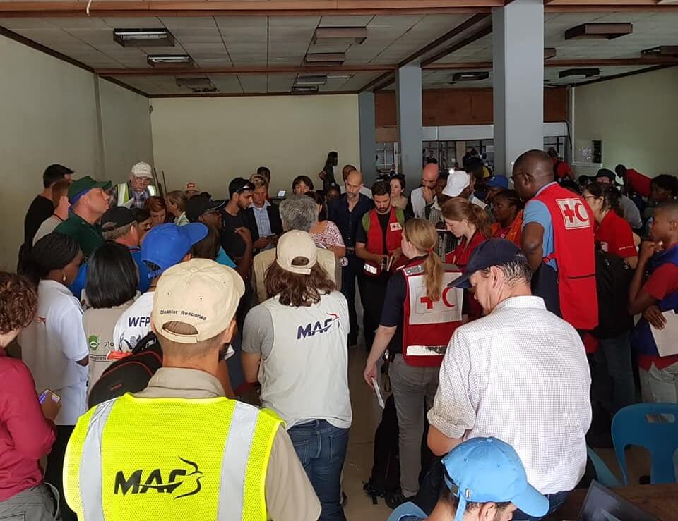 Mission Aviation Fellowship charity aviation service and other aid groups meet for Cyclone Idai disaster response in Mozambique