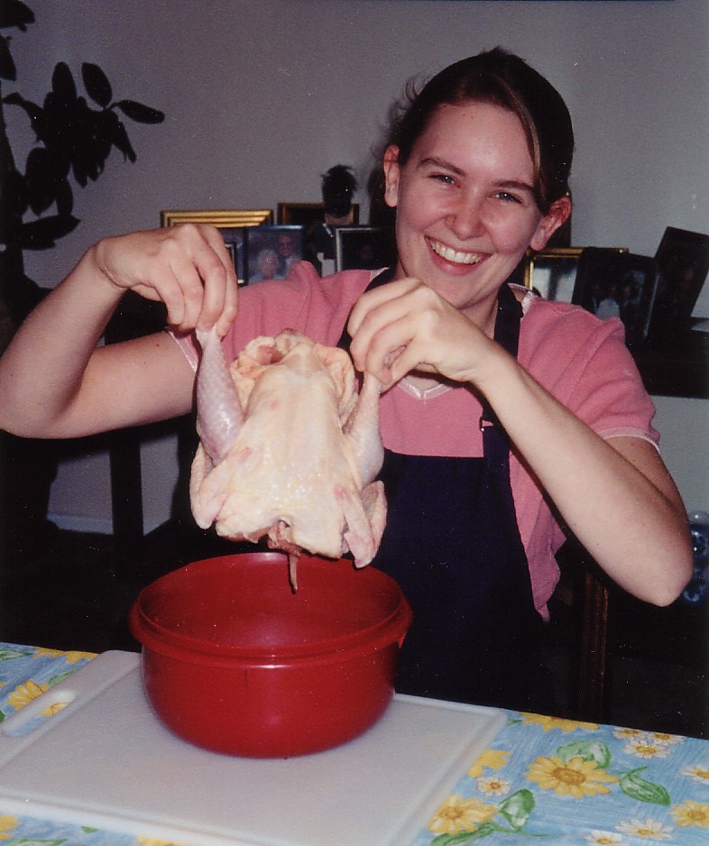 Natalie at an MAF cooking class in 2001, wondering, "What am I supposed to do with this?!"