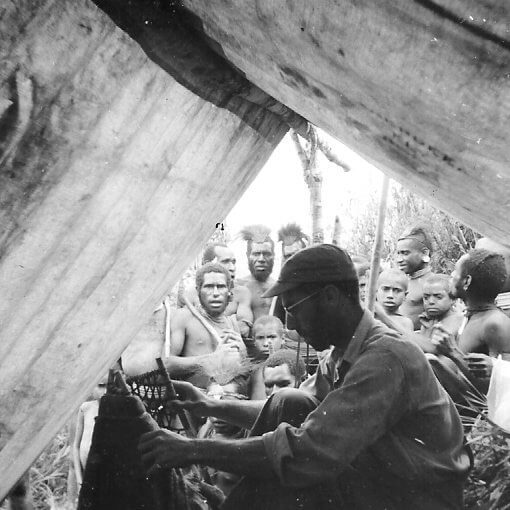 Missionary Phil Masters setting up camp in Korupun Papua Indonesia