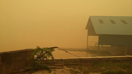 The smoky haze at the MAF floating hangar in Palangkaraya.